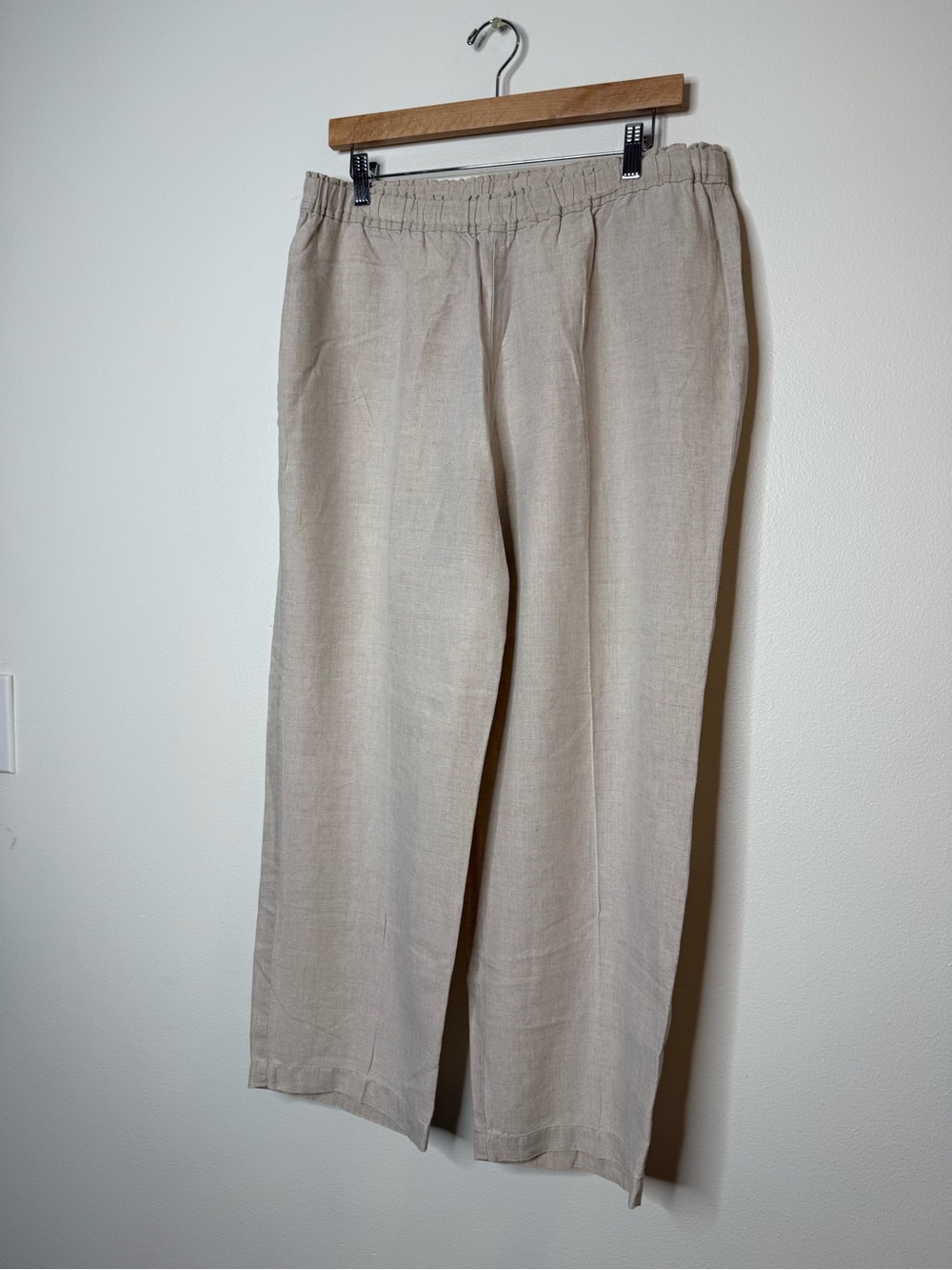 Eileen Fisher 100% Organic Linen Natural Fiber Neutral Beige Pull On Crop Pant - Picture 2 of 9